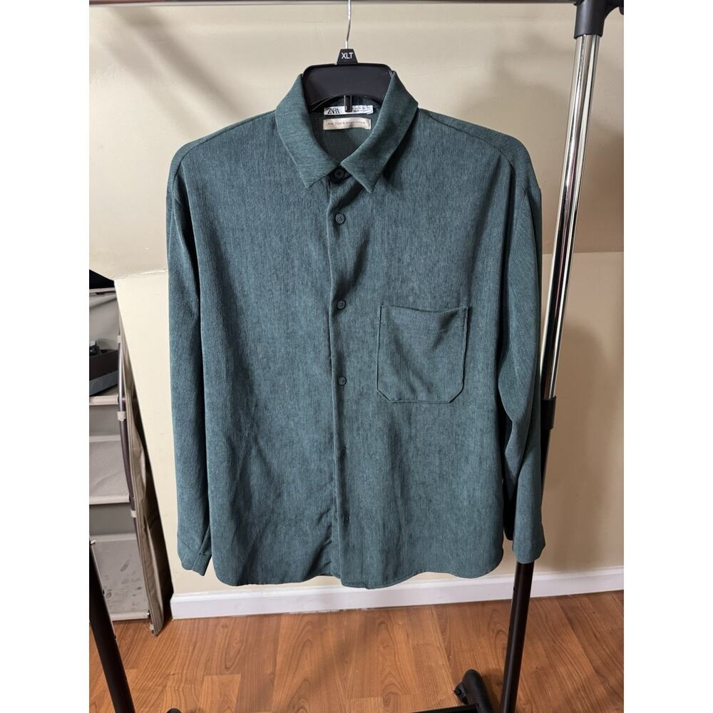 ZARA Men's Green Button-Up Shirt Long Sleeve the [z]ara experience Size S